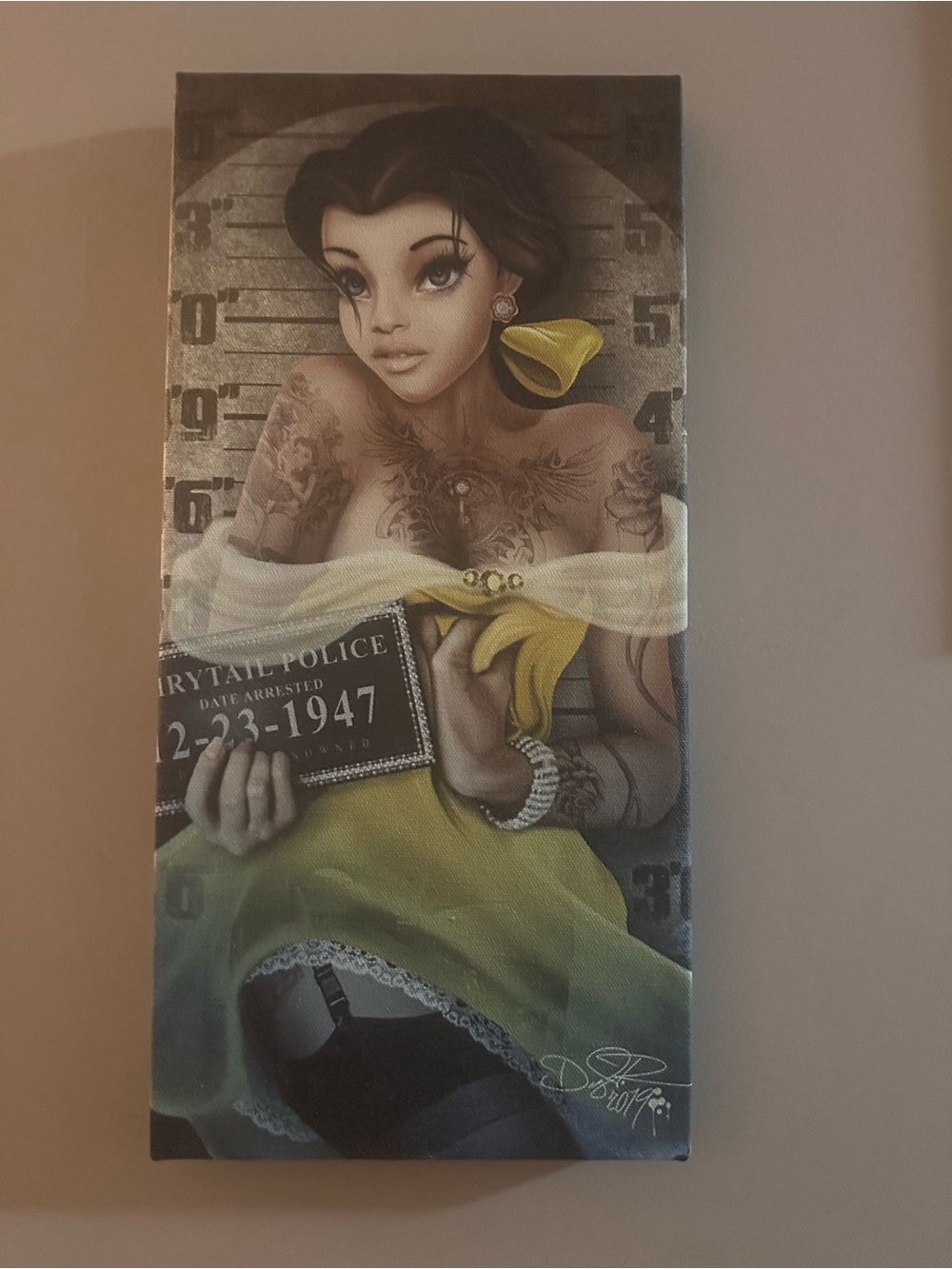 Fairytale Mugshot Canvas – Tattooed Beauty Princess Wall Art (14.5” × 7”)